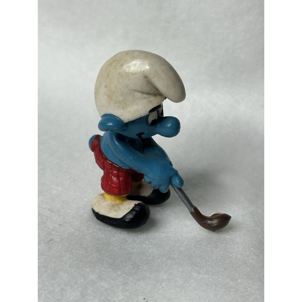 VTG 1979 Golfer Smurf PVC Figure Schleich Peyo W Germany Red Plaid Pants Rare - Picture 3 of 6
